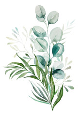 Watercolor botanical leaves bouquet illustration