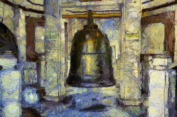Fototapeta premium Wat Phra That Doi Suthep Temple Chiang Mai Thailand Illustrations creates an impressionist style of painting.