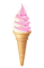 ソフトクリーム バニラ イチゴ ミックス イラスト リアル コーン