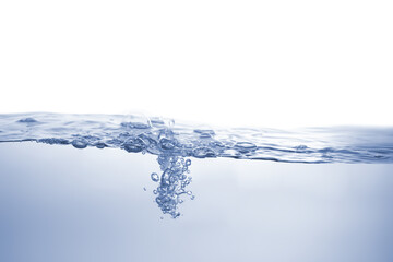Water splash Aqua flowing in waves and creating bubbles Drops on the water surface feel fresh and clean isolated on white background.