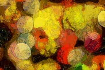 Bokeh images have yellow, pink, red, and other colors that are colorful Illustrations creates an impressionist style of painting.