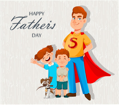 Happy Father's day card. Dad with children