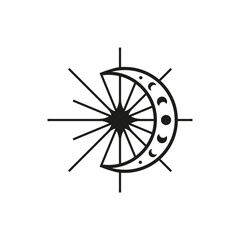 Boho crescent with moon phases and starburst.