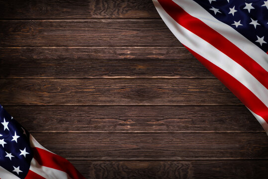 american flag on old rustic wooden board. Concept 4july independence day , america empty space for design.
