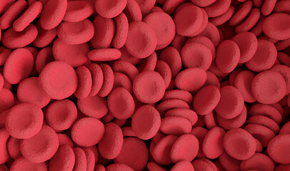 Red blood cells. Background of blood elements. 3D rendering