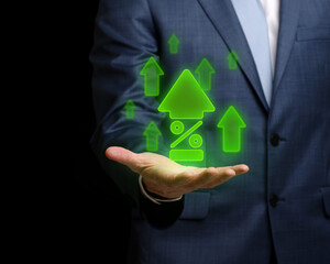 Businessman pointing arrow graph corporate future growth plan.