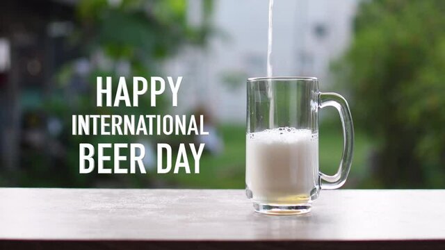 The concept, International Beer Day (IBD) is a celebration on the first Friday of every August founded in 2007 in Santa Cruz, California by Jesse Avshalomov. Closeup, Copy space, Blurred background