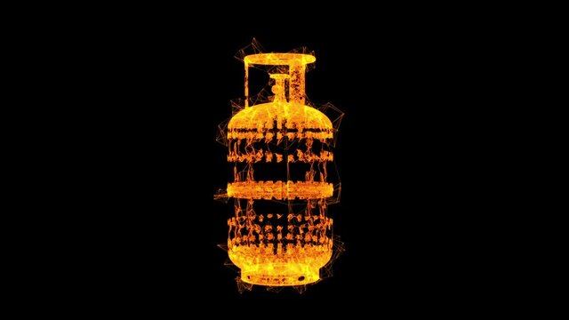 Flammable gas tank. Propane, butane, methane gas tank. Wireframe low poly mesh technology. Available in 4K FullHD and HD video