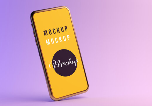 Floating Smartphone on a Purple Background Mockup