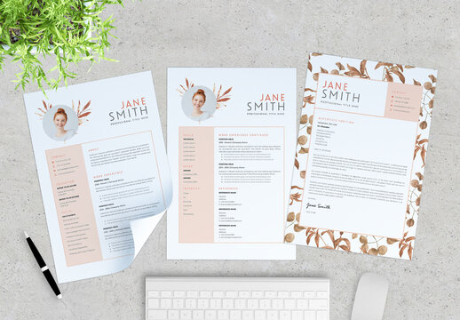 Flower Peach Color Resume and Cover Letter Layout