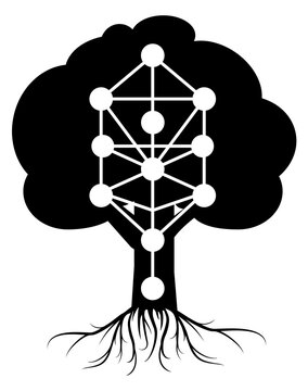  Kabbalah Tree of Life vector symbol  isolated on white background. Monochrome Illustration . Simplified sephirot sign. Main glyph of the Qabalists.