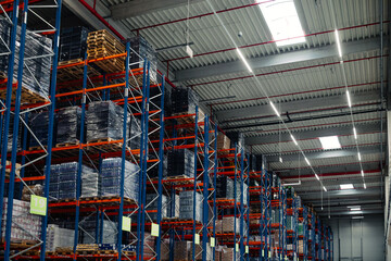 Rows of shelves with goods - obrazy, fototapety, plakaty