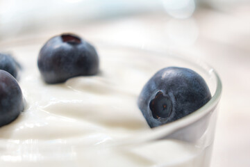 Blueberries on creamy white yogurt