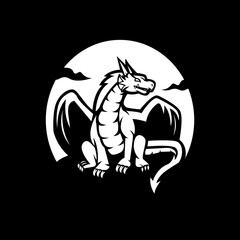 black and white version of dragon design illustration
