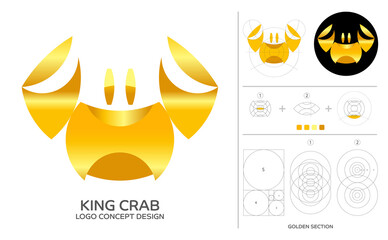 King crab minimal logo concept composition with golden ratio. Premium symbol and design process.