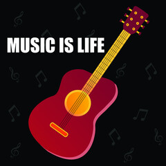 music is life poster vector art, guitar, and music notes