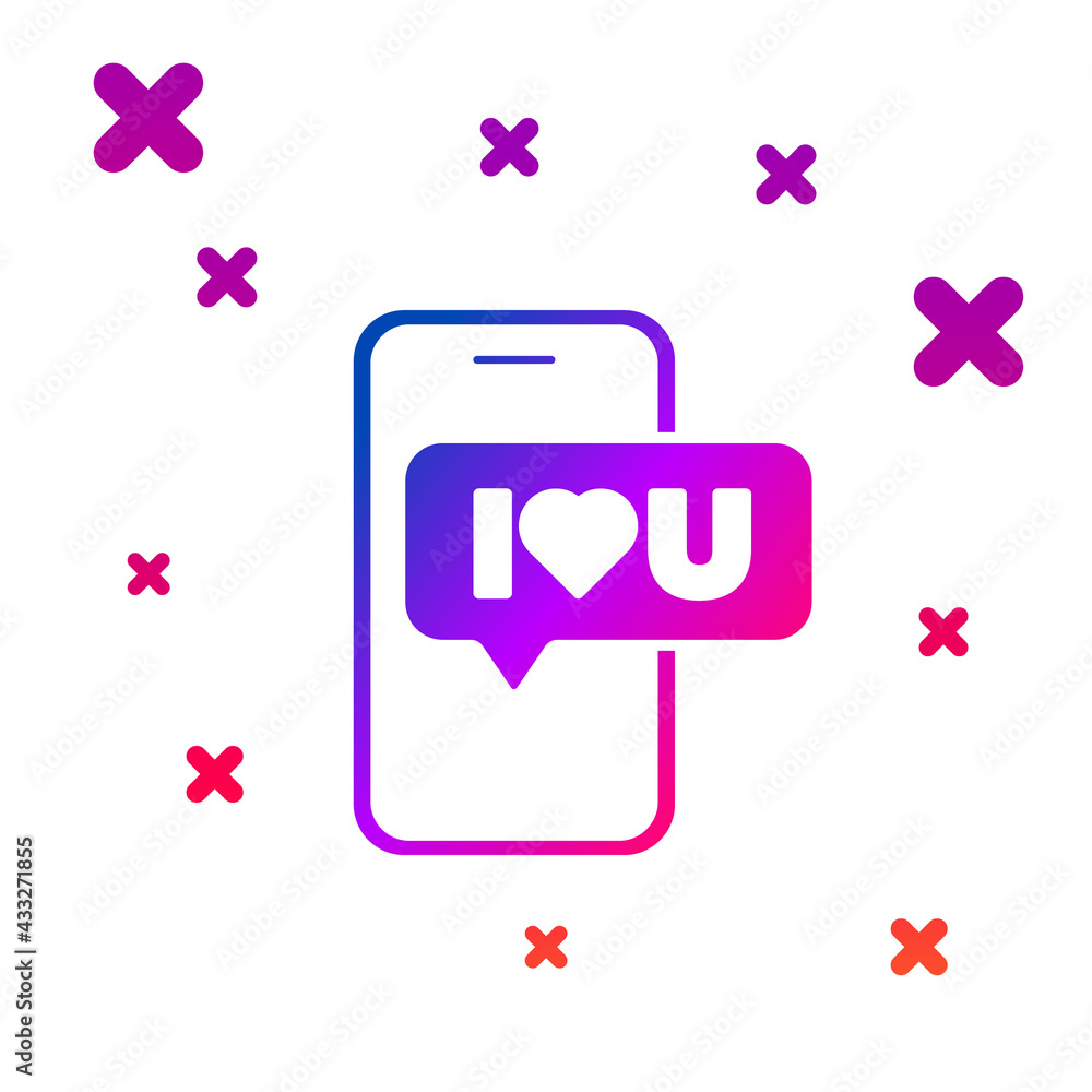 Poster color mobile phone with heart icon isolated on white background. valentines day. gradient random dyn