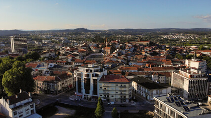 Fototapeta na wymiar DRONE AERIAL VIEW - Panoramic cityscape view of Viseu in Portugal.