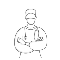 Female nurse with crossed arms.