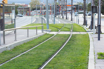 Rails and tracks on which the electric tramway runs