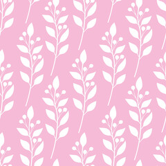 Seamless pattern flowers white silhouette pink background vector illustration