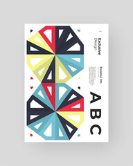 Abstract Placard, Poster, Flyer, Banner Design. Colorful geometric illustration on vertical A4 format. Flat shapes ornament. Decorative backdrop. Eps10