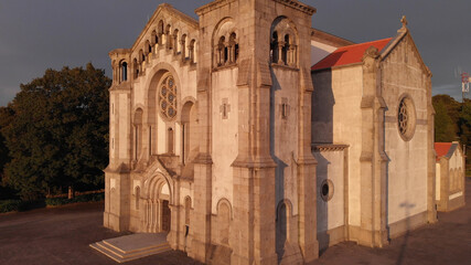 The church of Nossa Senhora da Assuncao  in the hill of Monte Cordoba at sunset in Santo Tirso,...
