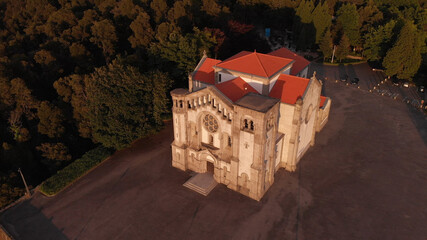 DRONE AERIAL VIEW: Facade of the church of Nossa Senhora da Assuncao (Our Lady of Assumption) in...