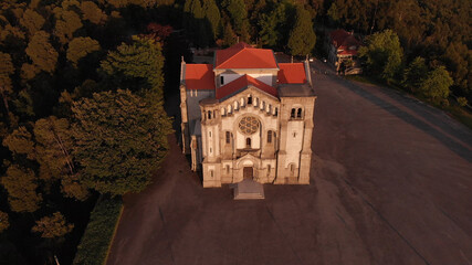 DRONE AERIAL VIEW: Facade of the church of Nossa Senhora da Assuncao (Our Lady of Assumption) in...