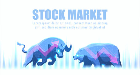 Concept art of Bullish vs Bearish in futuristic idea suitable for Stock Marketing or Financial Investment