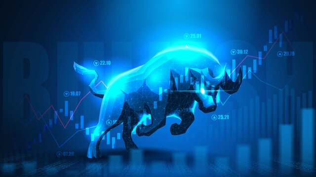 Concept art of Bullish in futuristic idea suitable for Stock Marketing or Financial Investment
