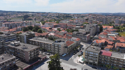Naklejka premium Santo Tirso, Portugal - May 1, 2021: Aerial panoramic cityscape view of Santo Tirso.