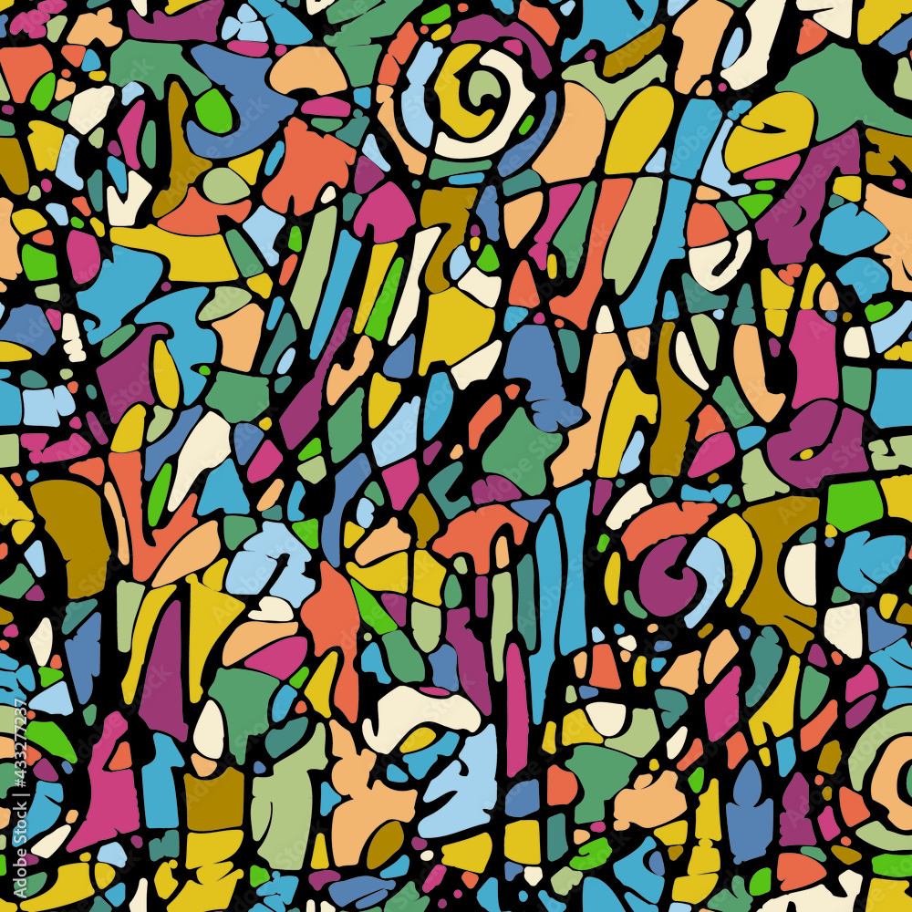 Poster multicolored stained glass seamless pattern in retro style. abstract vector background with chaotic 
