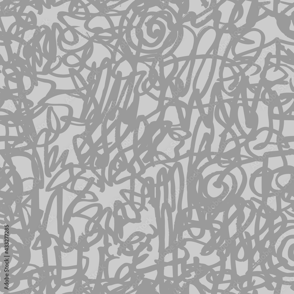 Poster abstract seamless pattern with chaotic doodles. freehand texture with squiggles on a grey backdrop. 