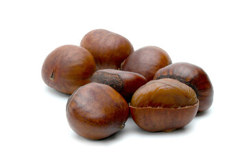 peeled roasted chestnut isolated on white background