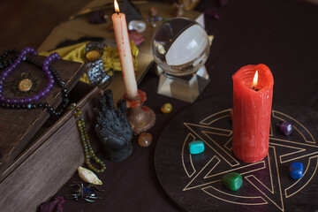Magical stuff illustration ,Tarot cards, candles and lifestyle, predicting 