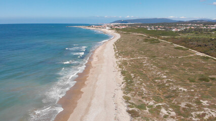 Fototapeta na wymiar DRONE AERIALVIEW: The Castle Beach in Neiva, Viana do Castelo, Portugal.
