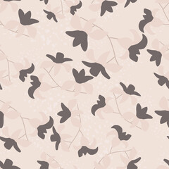 Abstract pale tones seamless pattern with grey hawaii flowers simple ornament. Lilac pastel background.