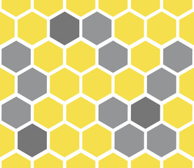 Seamless Honeycomb Pattern Pantone 2021 Illuminating Yellow and Ultimate gray. Background for wallpaper texture and fabric graphic design.
