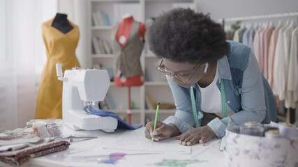 Talented fashion designer drawing new sketches, creative profession, clothing - Powered by Adobe