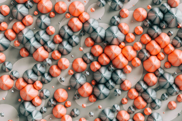 Three dimensional render of red and gray cones laid on polka dot pattern