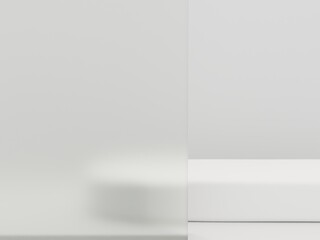 Scene with podium for mock up presentation in white color and minimalism style with copy space, 3d render abstract background