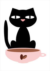 Cat and a cup of coffee. Vector