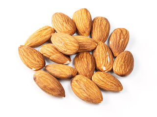 several almond seeds closeup on white