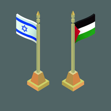 Israel and Palestine isometric flags.