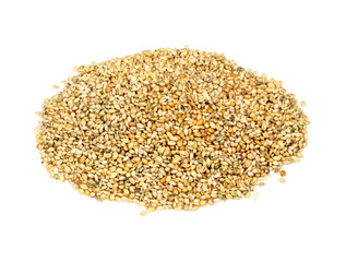 pile of unhulled foxtail millet seeds on white