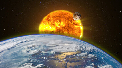 Planet Earth and the Sun. Elements of this image furnished by NASA.