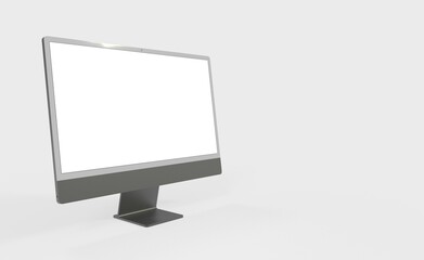 Computer display mock up with blank white screen. Stylish desktop computer mockup. new in 3d