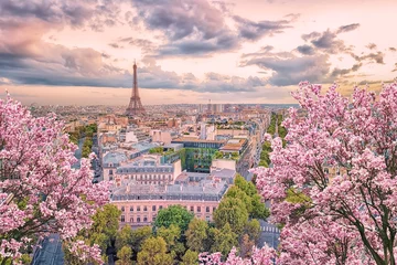 Fotobehang Eiffeltoren Parijs stad in de lente