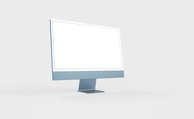 Realistic 3D new display imac Computer, with a white screen, isolated on a background